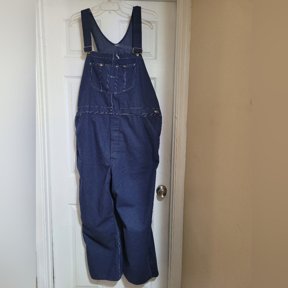 VTG DENIM SEARS ROEBUCK 60s 70s CARPENTER PAINTERS OVERALLS BIB WORKWEAR  46X32